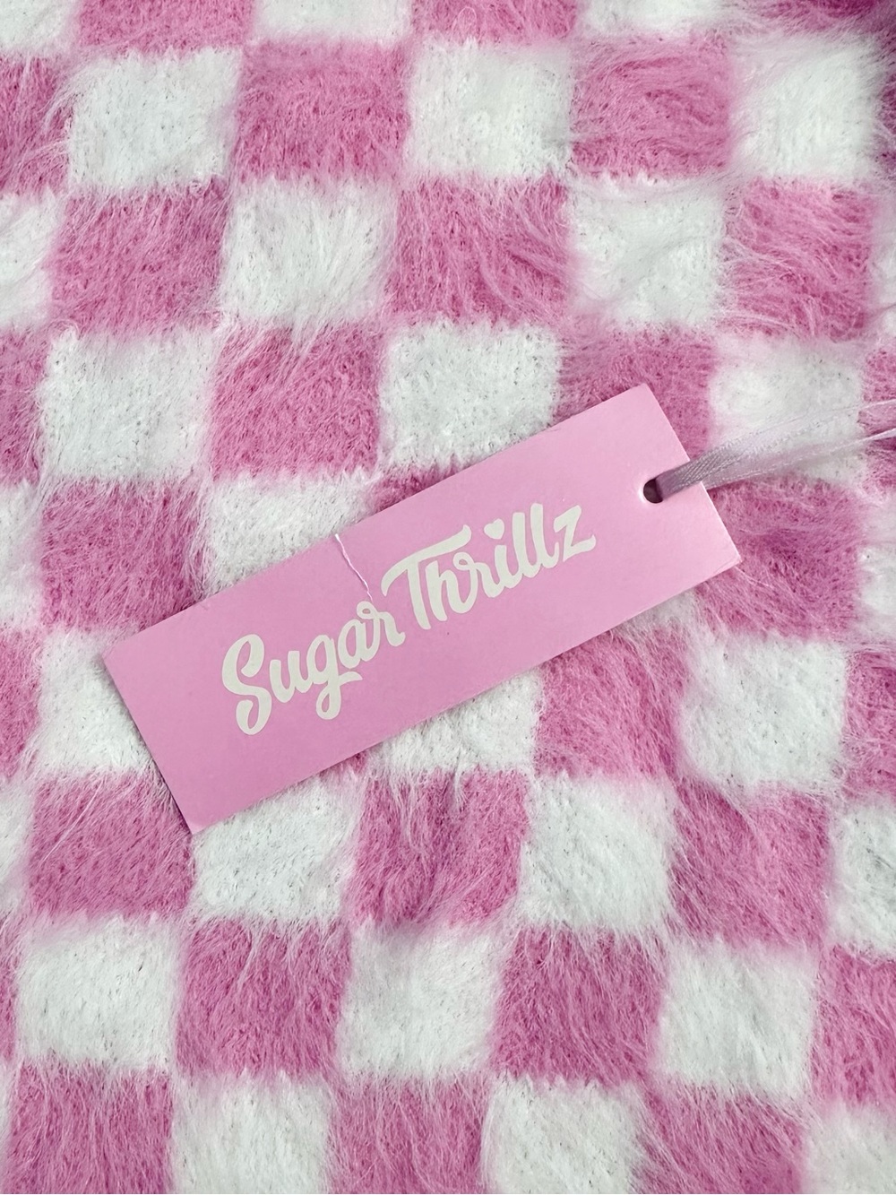 Sugar Thrillz Candyland OG Mini Dress S NWT Dolls Kill Pastel Fuzzy Checker Y2K - Picture 3 of 8